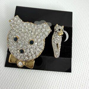 Crystal Rhinestone Bear & Panther Brooch Pin Set Gold Tone Sparkle Jewelry Gift